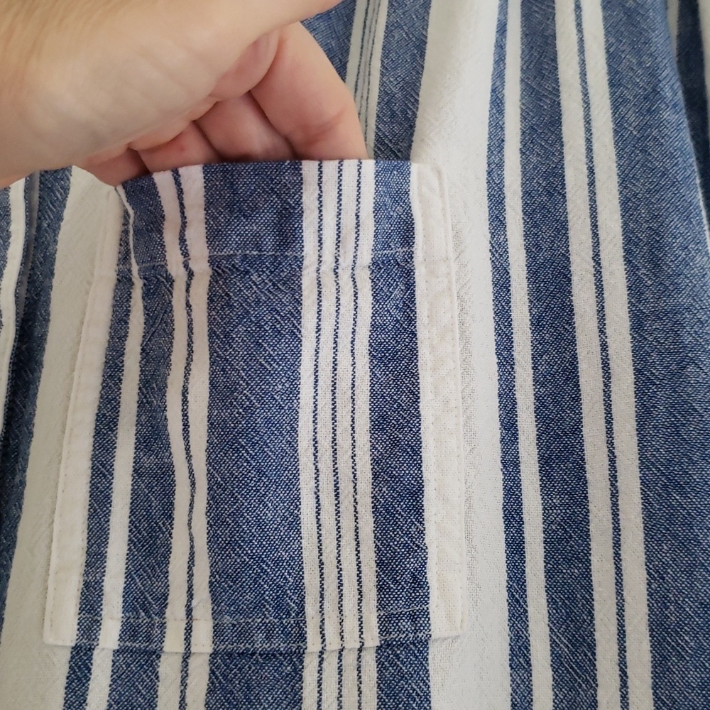 Old Navy Linen Blend Midi Shirtdress Medium Blue White Striped Coastal Beach - Picture 4 of 12